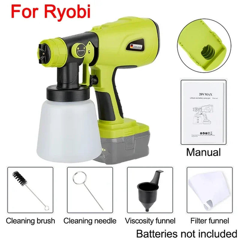 800ML Electric Spray Gun Handheld Cordless High Power Electric Paint Sprayer for Makita/Dewalt/Bosch/Milwaukee/Ryobi 18V Battery