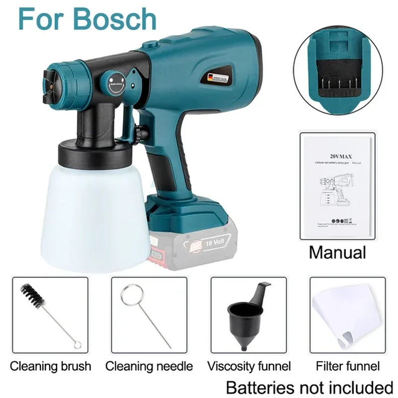 800ML Electric Spray Gun Handheld Cordless High Power Electric Paint Sprayer for Makita/Dewalt/Bosch/Milwaukee/Ryobi 18V Battery