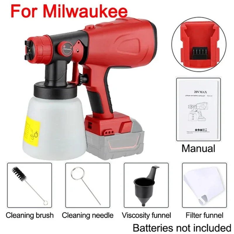 800ML Electric Spray Gun Handheld Cordless High Power Electric Paint Sprayer for Makita/Dewalt/Bosch/Milwaukee/Ryobi 18V Battery